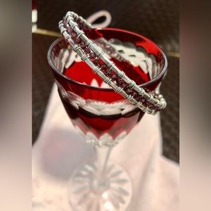 Handmade Silver Garnet Bangle 8"